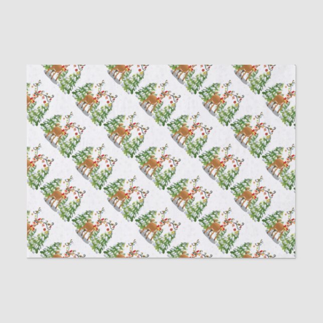 Papier Mousseline Belle renne dans la neige (Recto)