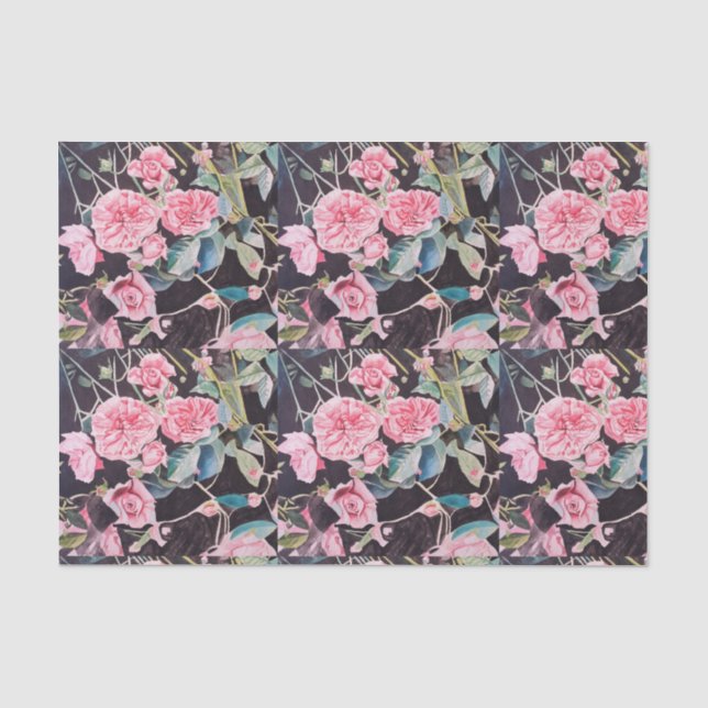 Papier Mousseline Belle rose Roses Aquarelle Motif Floral (Recto)