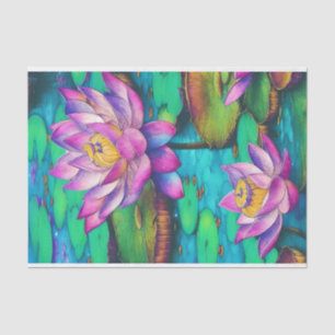 Papier Mousseline Belle scène d'eau rose Lotus Fleurs
