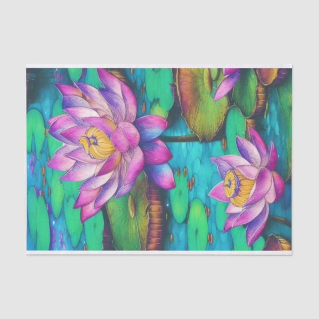 Papier Mousseline Belle scène d'eau rose Lotus Fleurs (Recto)