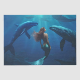 Papier Mousseline Belle Sirène Nager Avec Baleines À Bosse,