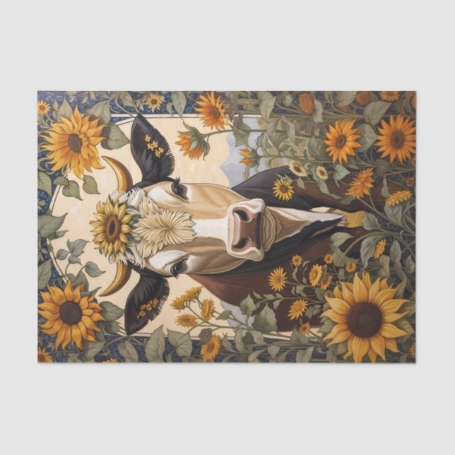 Papier Mousseline Belle Vache de campagne tournesol décoratif (Recto)