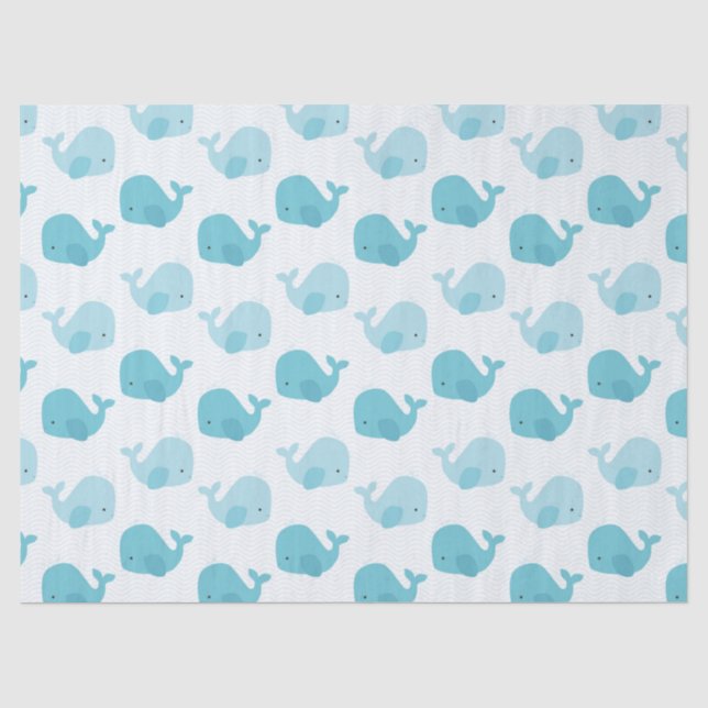 Papier Mousseline Belles baleines de bleus layette (Recto)