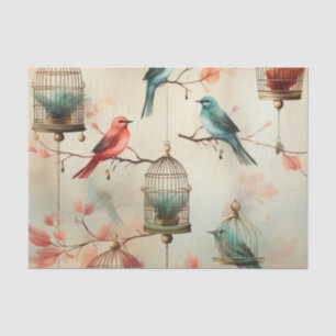 Papier Mousseline Belles Birdcages vintages Découpage d'oiseaux