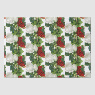 Papier Mousseline Belles Roses Rouges Blanches Vintage Botanique