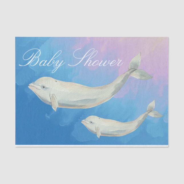 Papier Mousseline Beluga Whale Maman et Baby shower de veau (Recto)