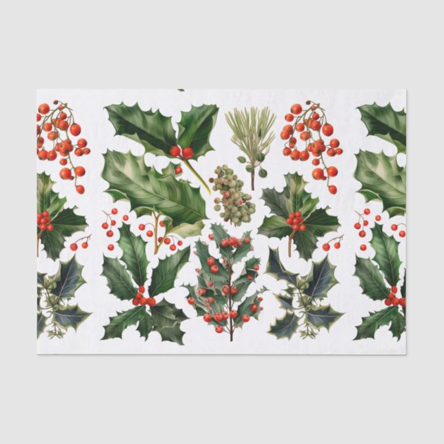 Papier Mousseline Berries de Noël Holly Feuilles. Berries de Noël (Recto)