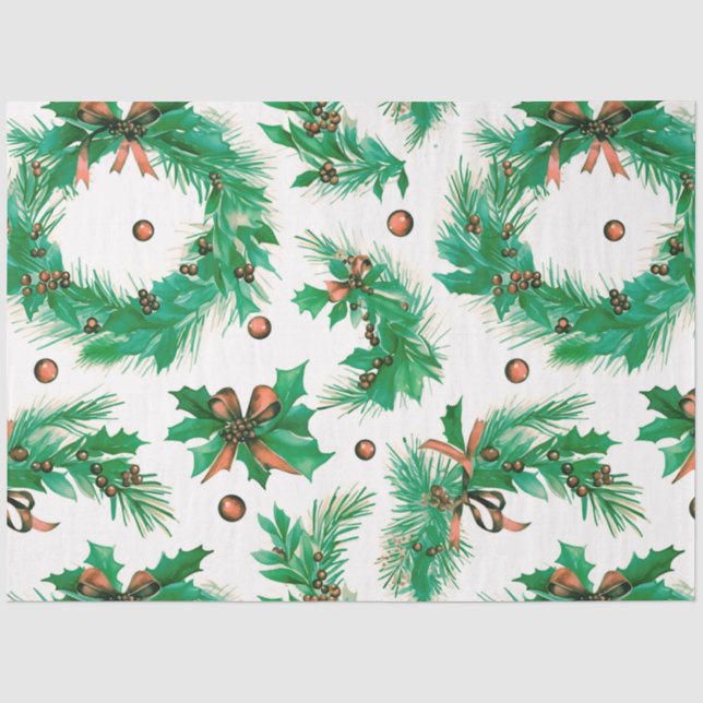 Papier Mousseline Berries d'hiver et verdure Wreathe Christmas (Recto)