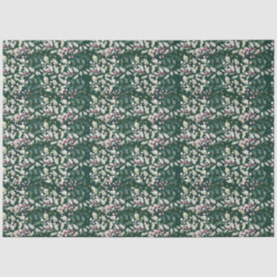 Papier Mousseline Berries et feuillages roses Holly sur vert foncé