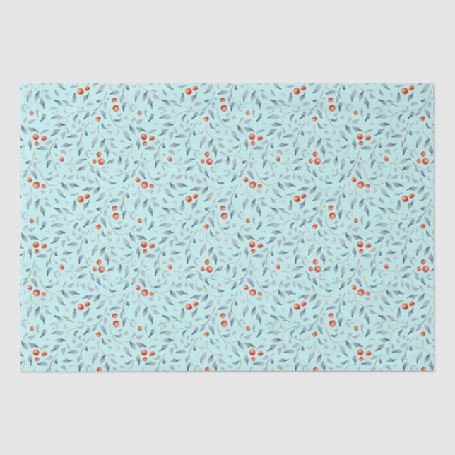 Papier Mousseline Berries rouges de Noël motif menthe moderne tendan (Recto)