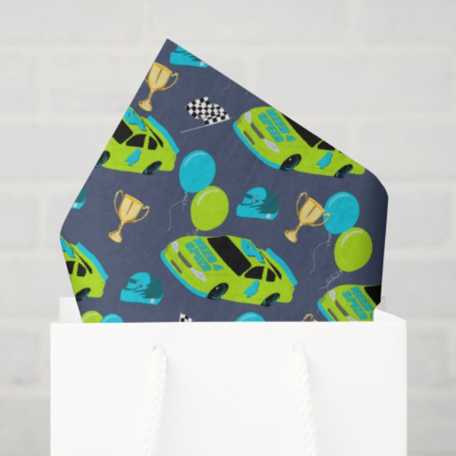 Papier Mousseline Besoin de 4 Speed Race Car Boys 4th Birthday Party (Sac cadeau)