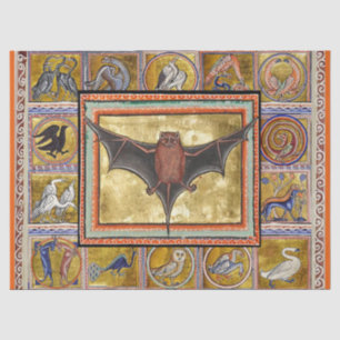 PAPIER MOUSSELINE BESTIAIRE MÉDIÉVAL, BAT VOL, ANIMAUX FORESTIERS