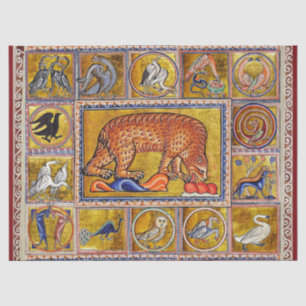 PAPIER MOUSSELINE BESTIAIRE MÉDIÉVAL, OURS, ANIMAUX FORESTIERS