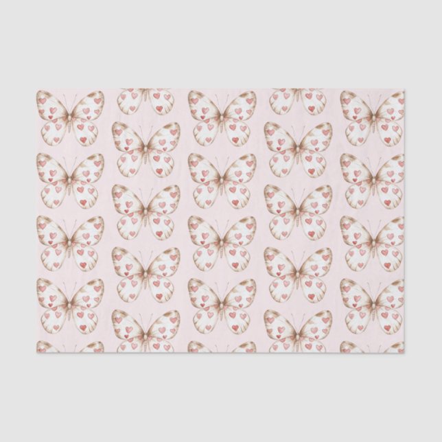 Papier Mousseline Beurre des Coeurs Rouges Roses (Recto)