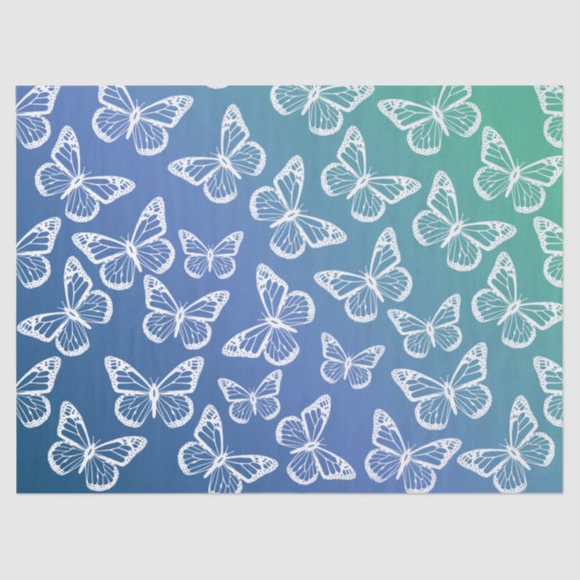 Papier Mousseline Beurre mignon Joli Motif Festif Blanc Bleu (Recto)