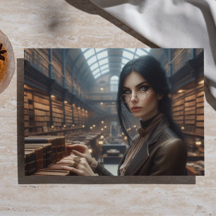 Papier Mousseline Bibliothécaire Steampunk Vintage Dame Victorienne