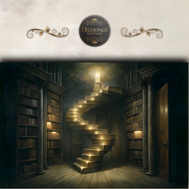 Papier Mousseline Bibliothèque à bougies Escalier Découpage (Candlelit Library Staircase Decoupage Tissue Paper)