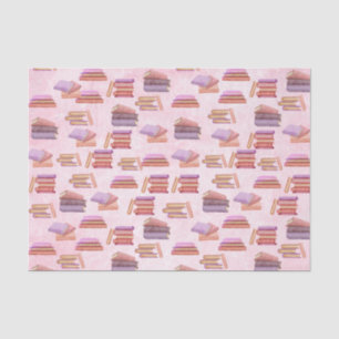 Papier Mousseline Bibliothèque motif de livres d'aquarelle rose et v