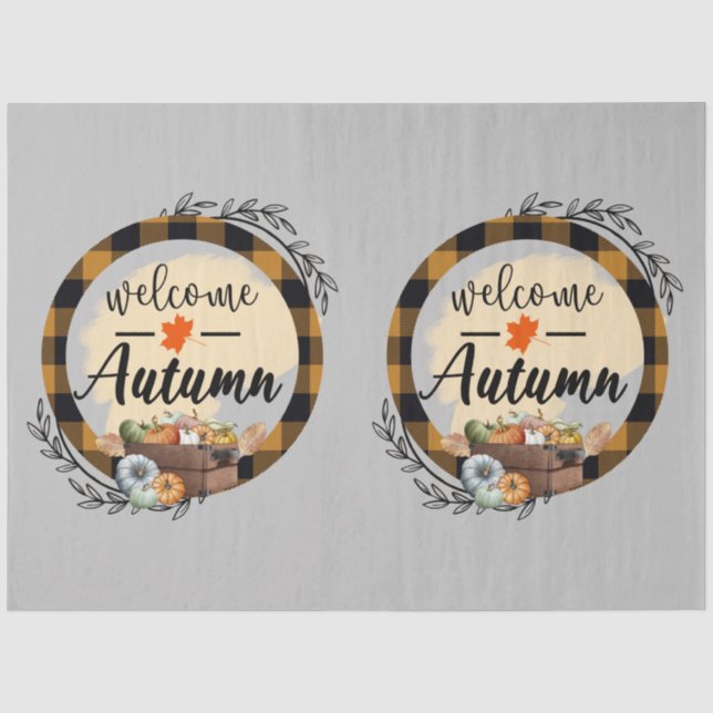 Papier Mousseline Bienvenue Automne Citrouille Vintage (Recto)