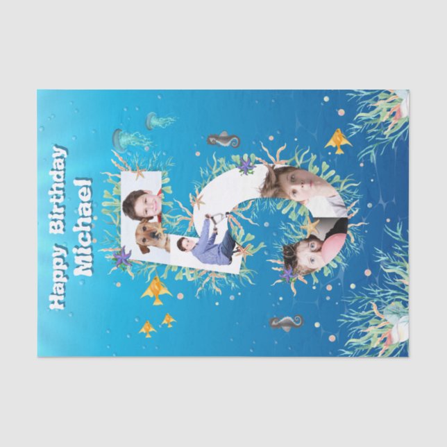 Papier Mousseline Big 5th Under the Sea Anniversaire Photo Collage (Recto)