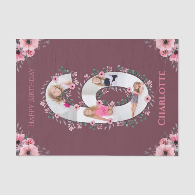 Papier Mousseline Big 6th Birthday Girl Photo Collage Fleur rose (Recto)