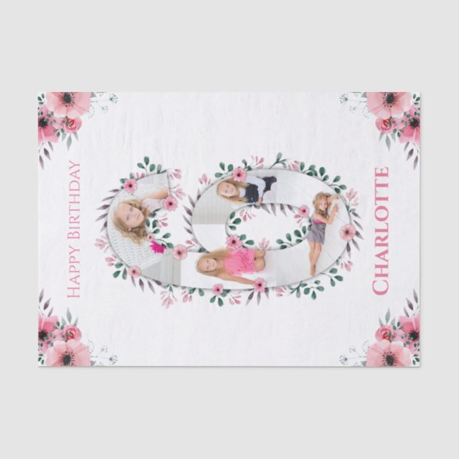 Papier Mousseline Big 6th Birthday Girl Photo Collage Fleur rose (Recto)
