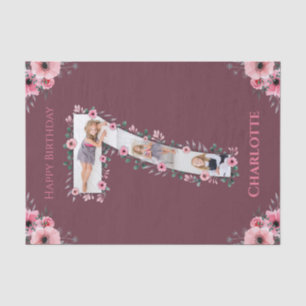 Papier Mousseline Big 7th Birthday Girl Photo Collage Fleur rose