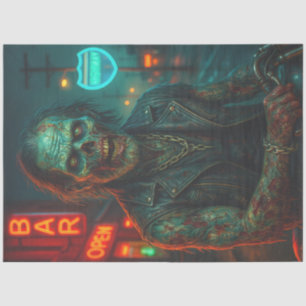 Papier Mousseline Biker Zombie dans la nuit Neon Halloween gothiqu