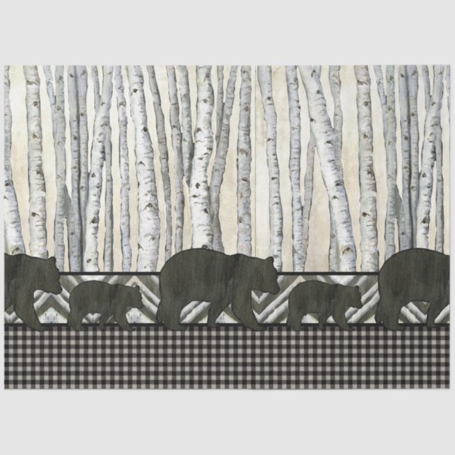 Papier Mousseline Birch Tree Black Bear Rustic Decoupage  (Recto)