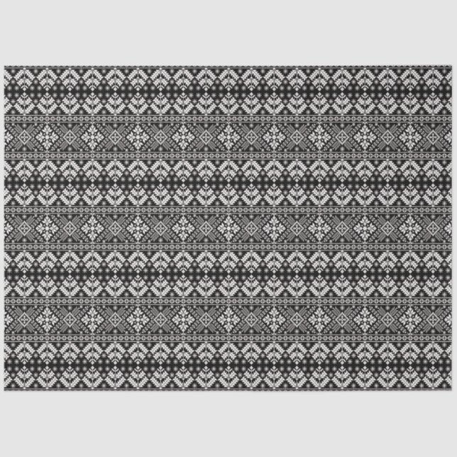 Papier Mousseline Black and White Christmas Fair Isle Motif (Recto)