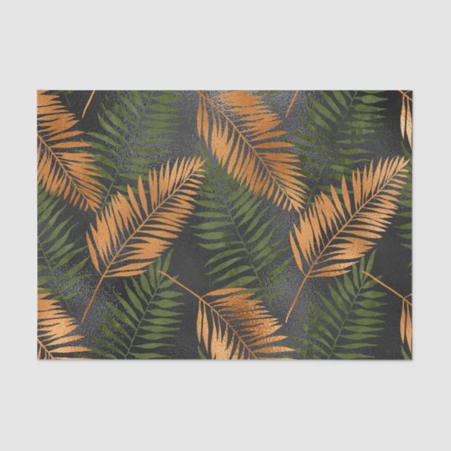 Papier Mousseline Black Copper Brown Palm Tree Leaf Glam Tropical (Recto)