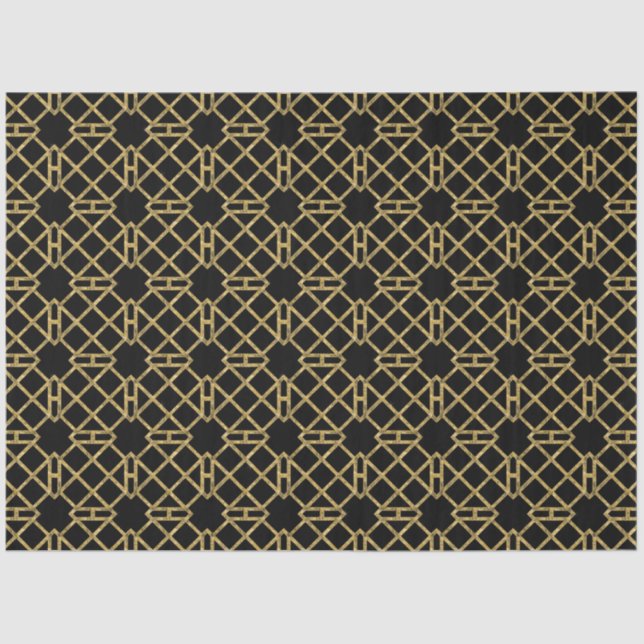 Papier Mousseline Black Gold Art déco Chinois Chippendale Découpage (Recto)