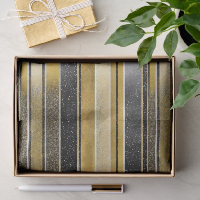 Papier Mousseline Black Gold Christmas Pattern#27 ID1009 (Cadeau)