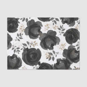 Papier Mousseline Black Gold Floral Glam Feuille Mariage