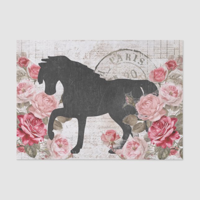 Papier Mousseline Black Horse Rose Script Collage Découpage (Recto)