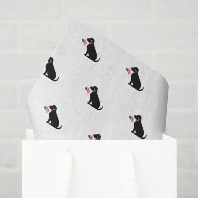 Papier Mousseline Black Lab American Flag USA Preppy Pet Love (Sac cadeau)