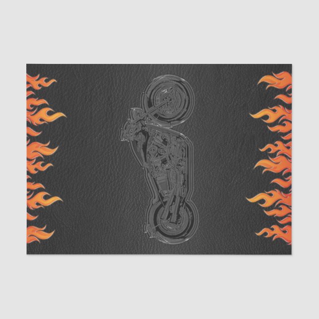 Papier Mousseline Black Leather Orange Flames Motorcycle Bière Party (Recto)