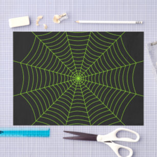 Papier Mousseline Black neon vert toile d'araignée Halloween motif