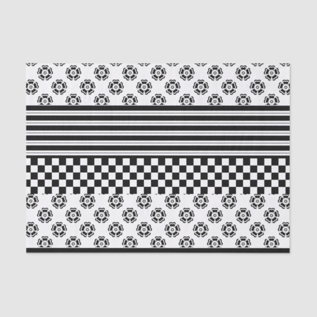 Papier Mousseline Black White Boho Check Floral Stripes Motif (Recto)