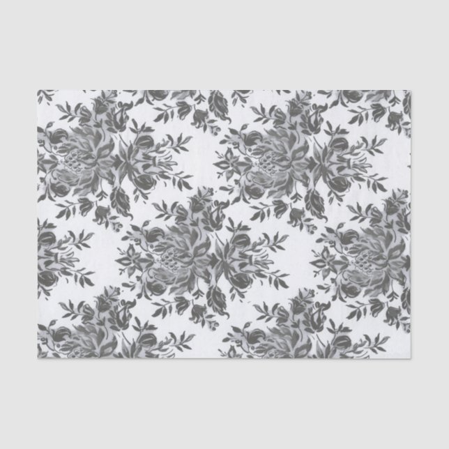 Papier Mousseline Black White Floral Antique collage victorien (Recto)