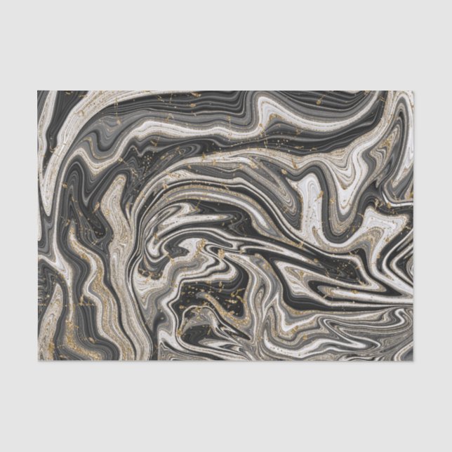 Papier Mousseline Black White & Gold Chic Swirl Mariage moderne (Recto)