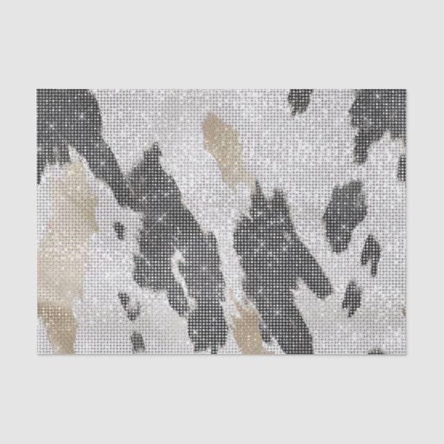 Papier Mousseline Black White Gold Vache Poster de animal étincelle  (Recto)