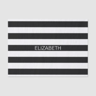 Papier Mousseline Black White Horizontal Preppy Stripe Nom monogram