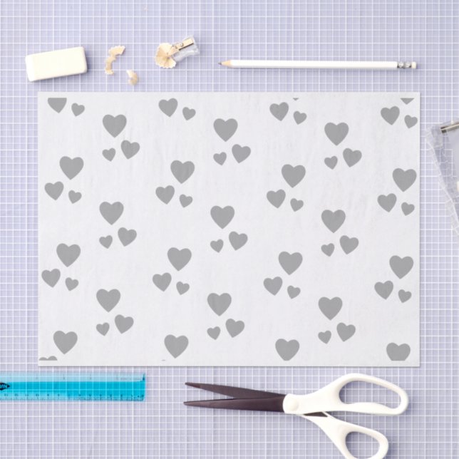 Papier Mousseline Blanc aux coeurs argentés (Artisanat)