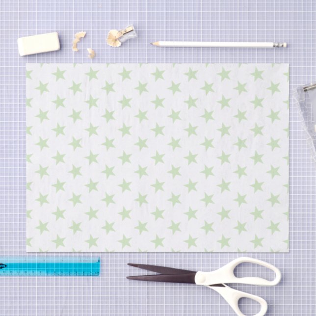 Papier Mousseline Blanc avec étoiles vertes (Artisanat)
