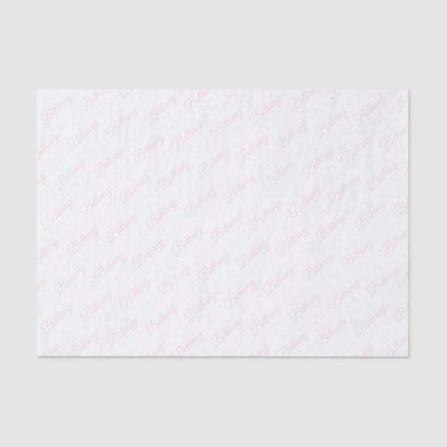 Papier Mousseline Blanc avec texte rose pastel. (Recto)