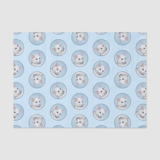 Papier Mousseline Blanc Chat Portrait Peinture Cute Art Original (Recto)