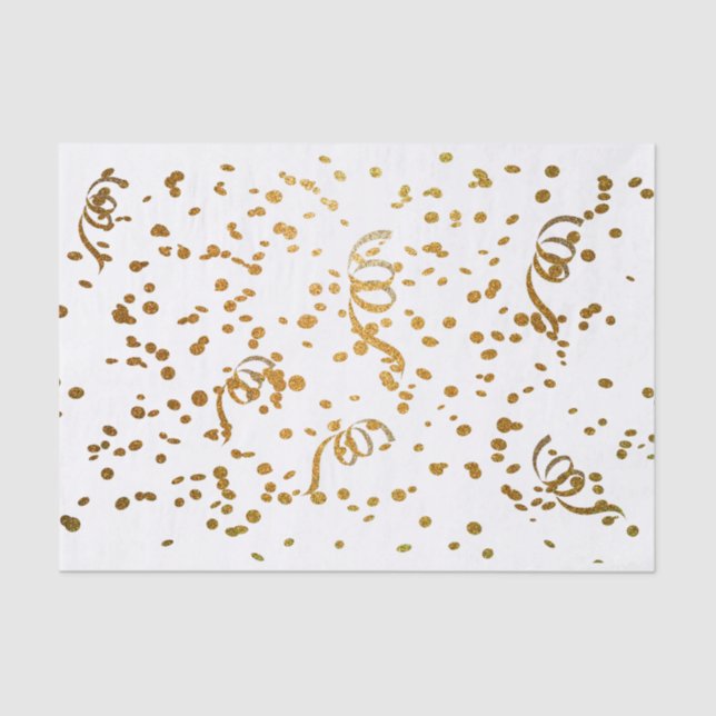 Papier Mousseline Blanc et confettis de parties scintillantes d'or (Recto)