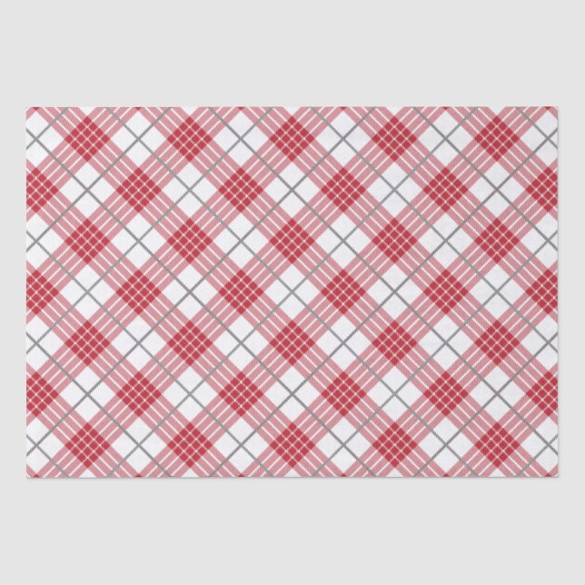 Papier Mousseline Blanc et rouge avec des accents gris plaid motif (Recto)