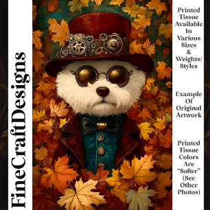 Papier Mousseline Blanc Steampunk Fantaisie Chien Mignon T1 Découpag